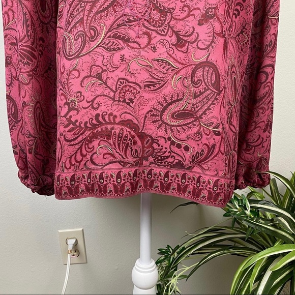 Venezia, Plus Size 22/24 Long Sleeve V-Neck Paisley Embroidered Pink Blouse EUC - Picture 4 of 9